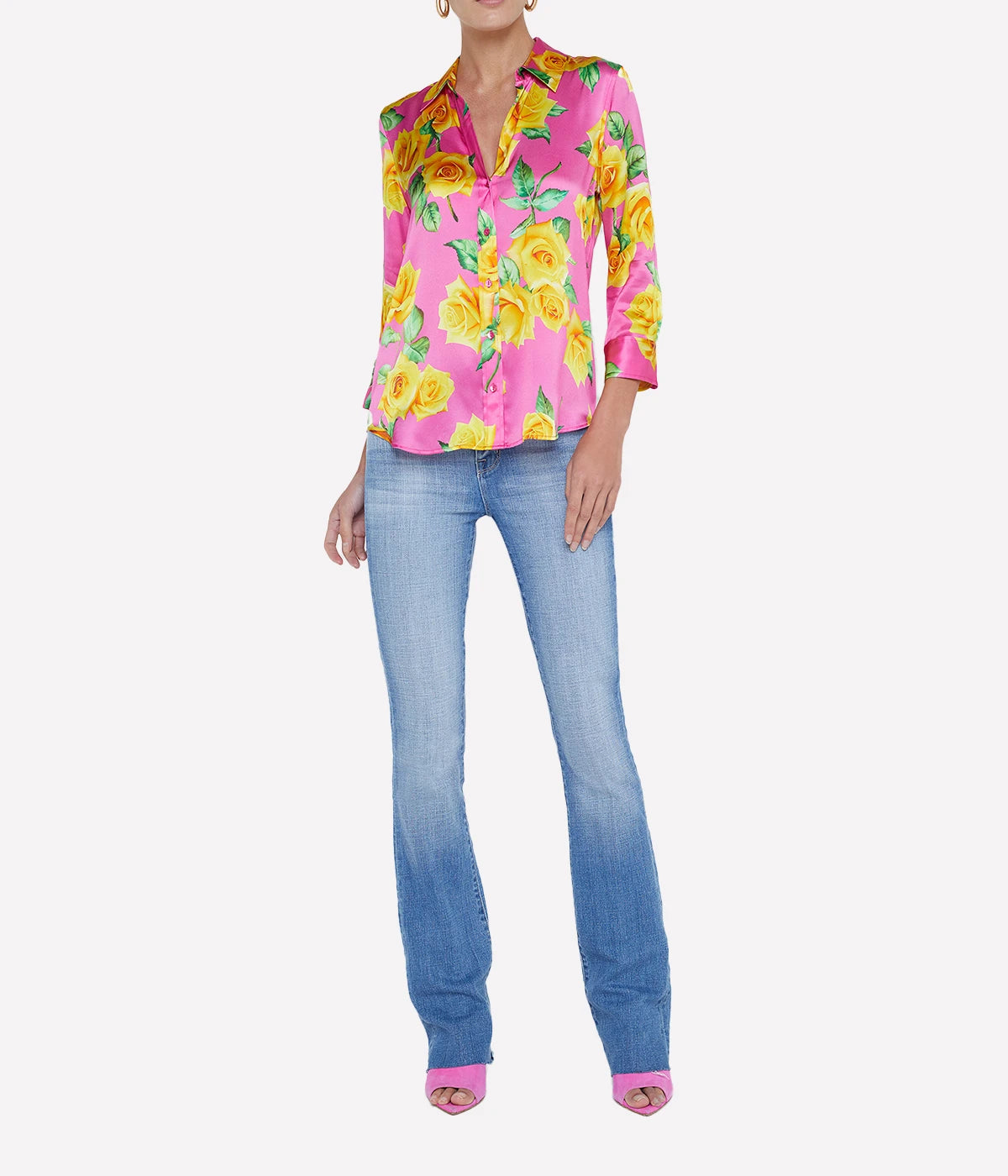 Dani 3/4 Sleeve Blouse in Shocking Pink Yellow Multi