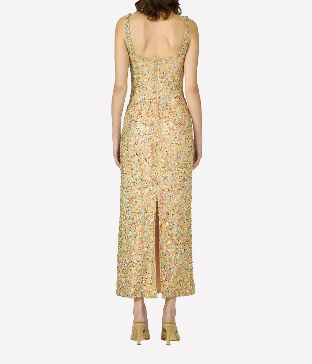 Dasha Sequin Midi Dress in Beige Multi