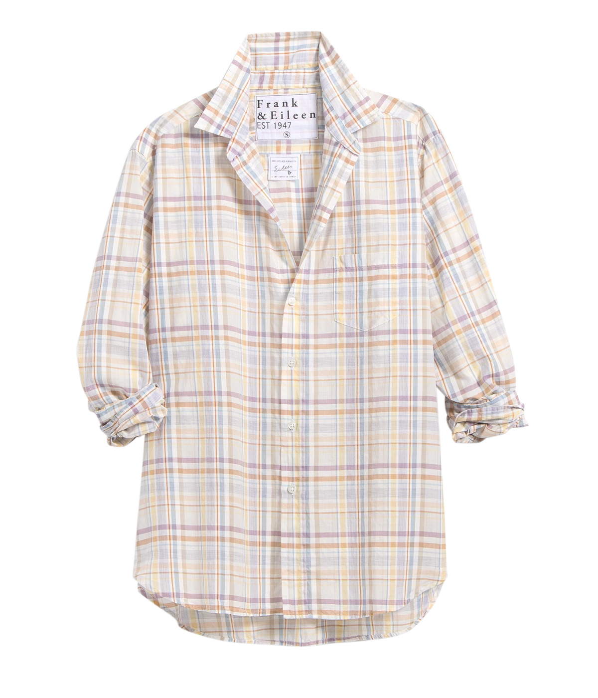 Eileen Woven Button Up Shirt in Sand, Grey & Purple Plaid