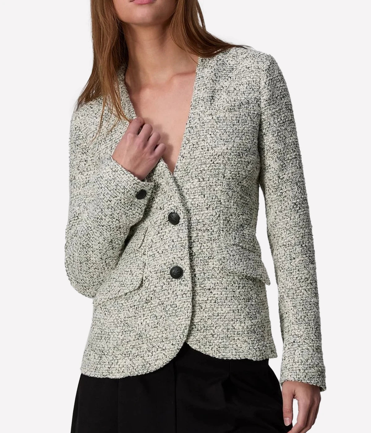 Elise Tweed Blazer in White Green