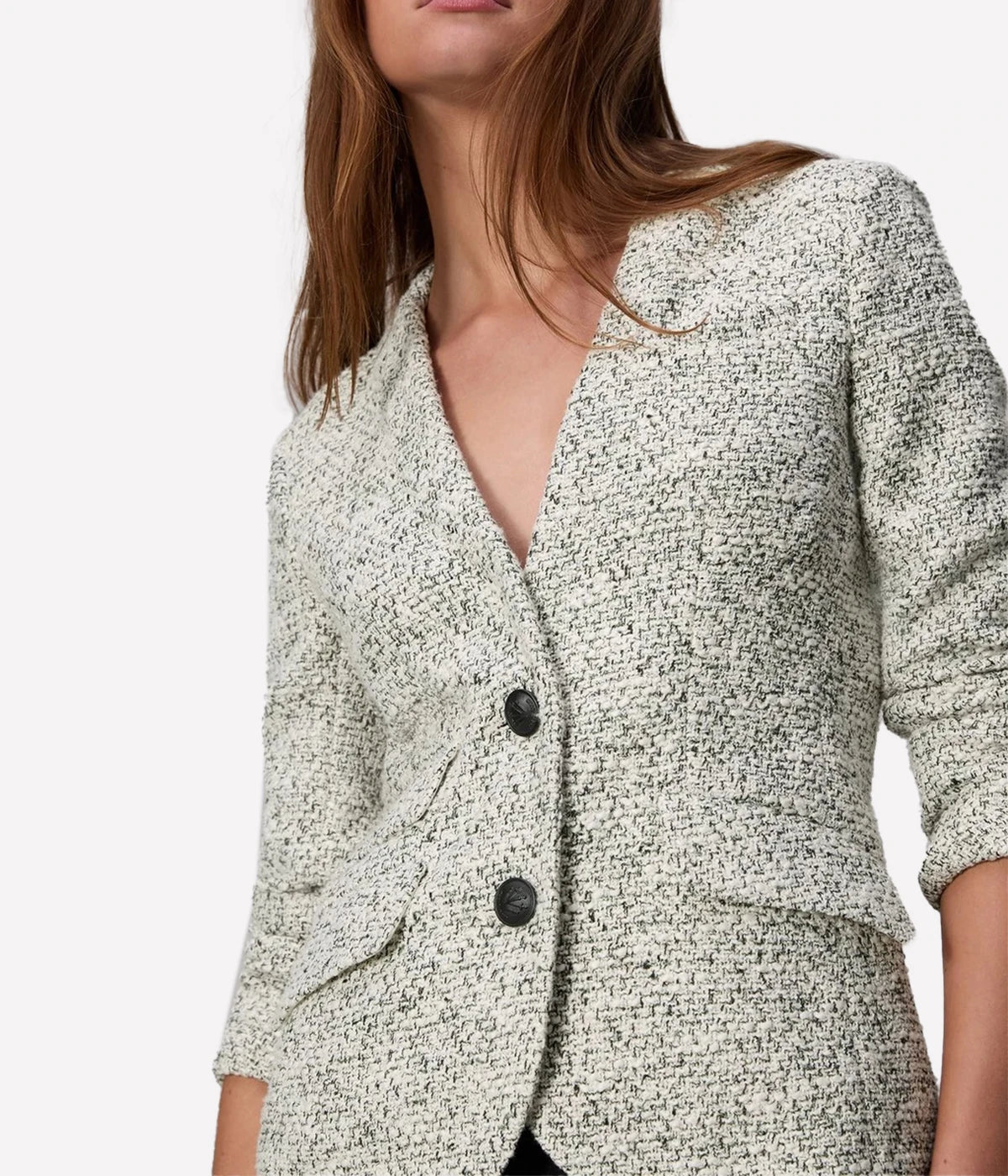 Elise Tweed Blazer in White Green