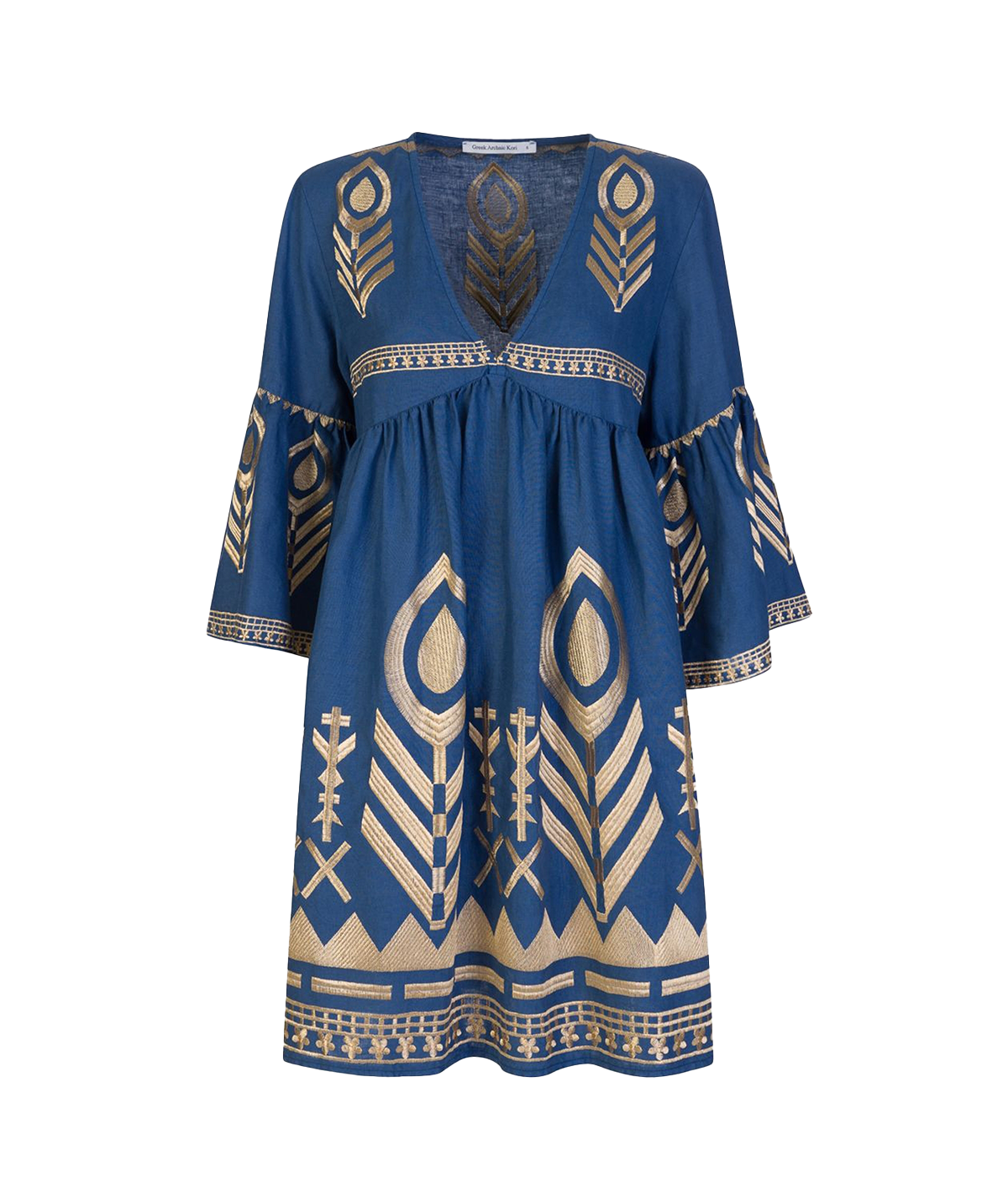 V Neck Feather Dress in Indigo Gold