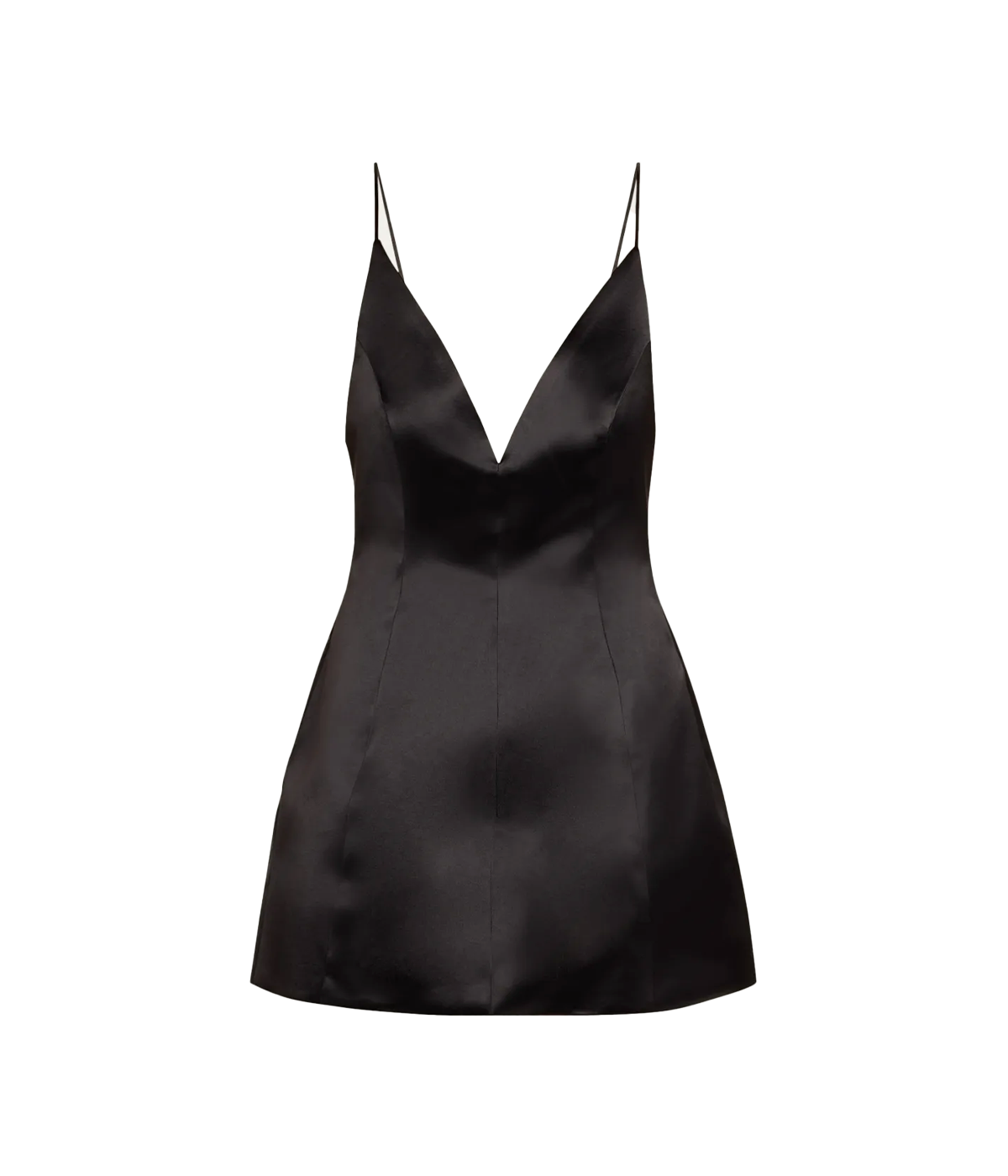 ALT text: Black mini dress with a sleek, minimalist silhouette.