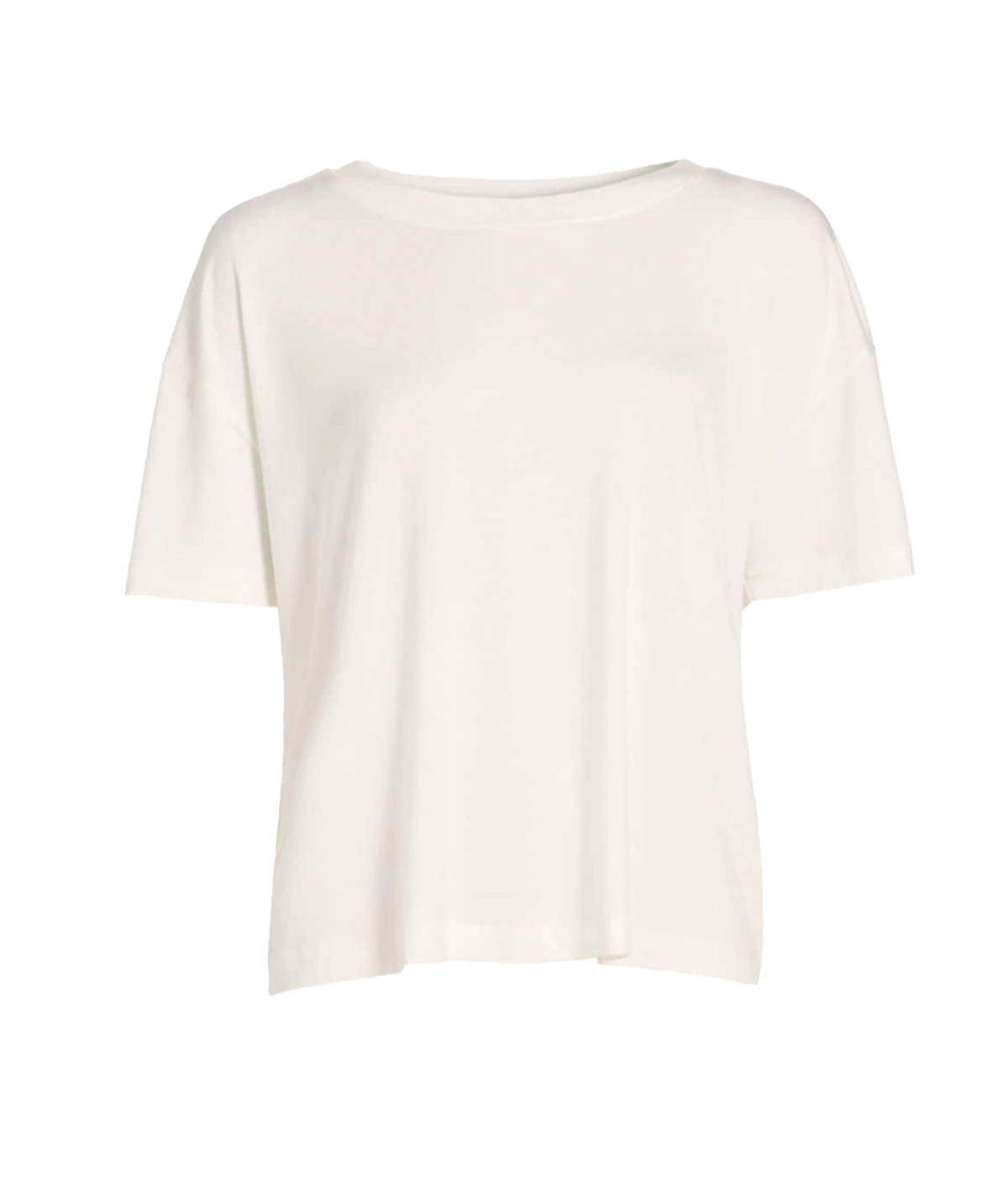 ALT text: Soft TENCEL™ Modal T-shirt with an open neck, short sleeves, and dropped shoulders, styled for casual comfort and everyday wear.