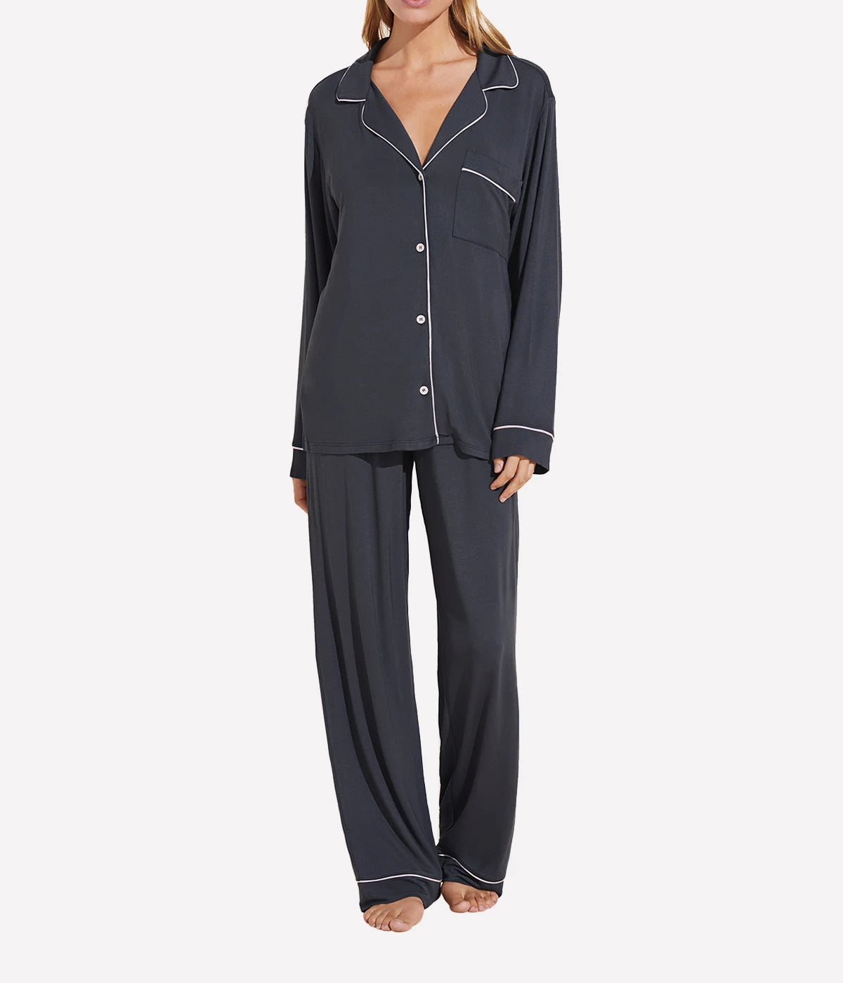 Gisele Printed Long Sleeve PJ Set in Graphite Sorbet Pink