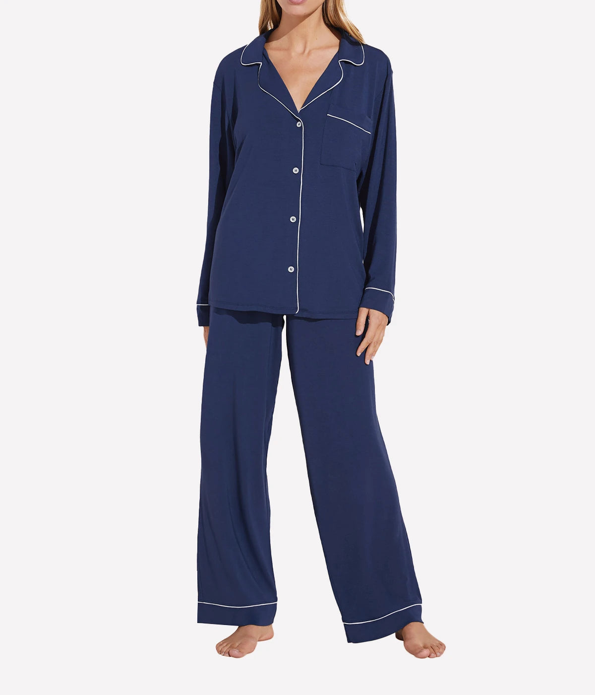 Gisele Printed Long Sleeve PJ Set in Navy Ivory