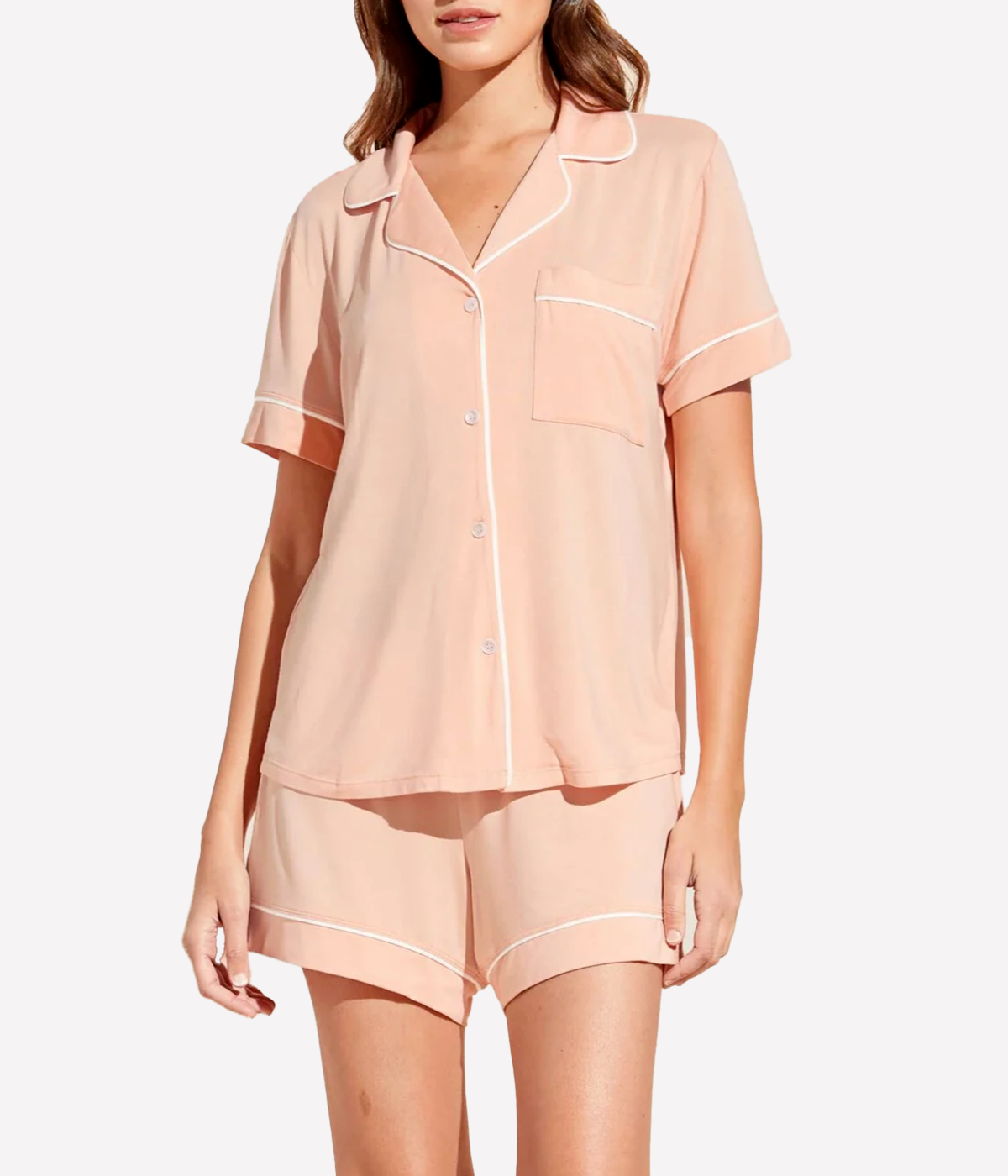 Gisele Short Sleeve PJ Set in Peach Parfait and Ivory