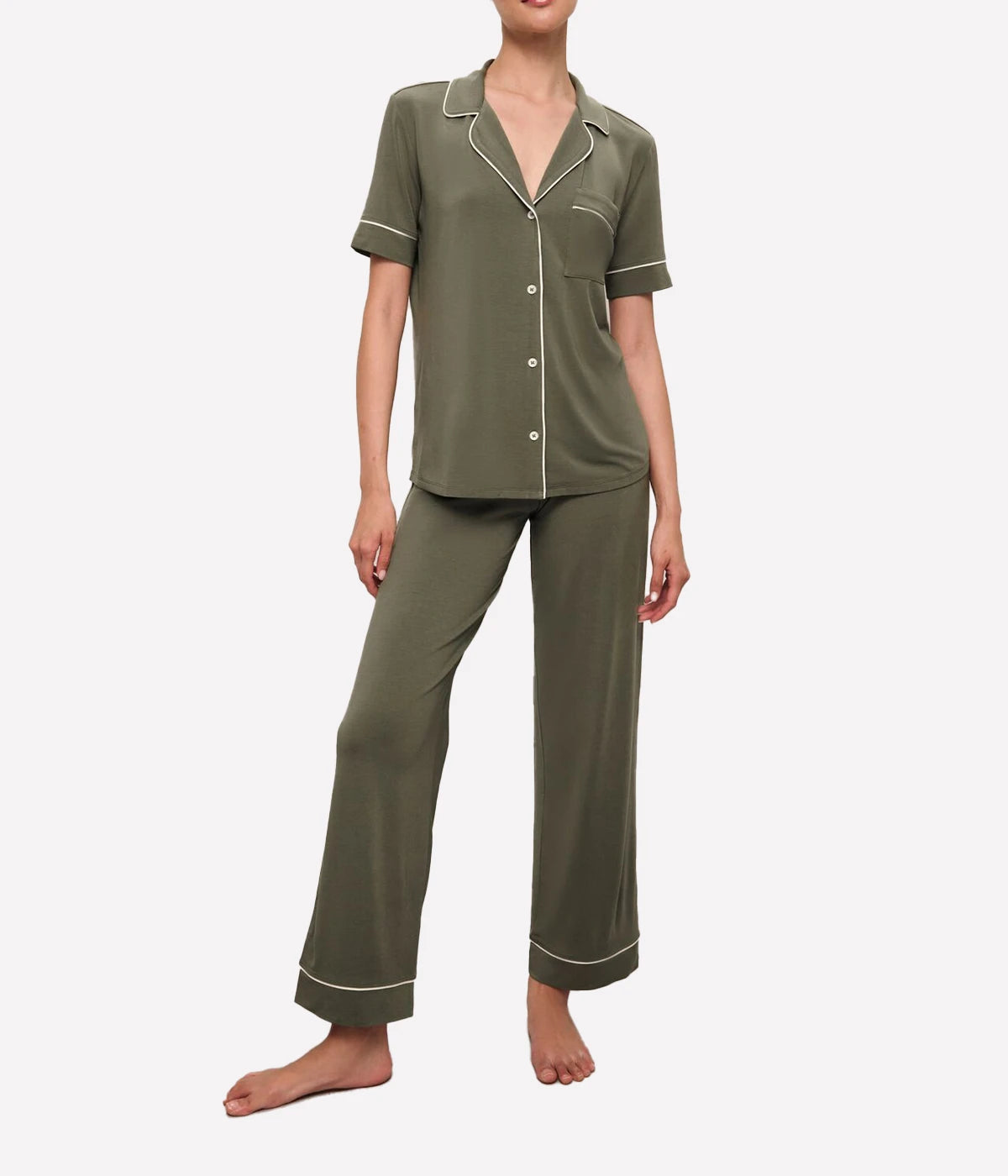 Gisele Short Sleeve Pant Set in Moss Ivory