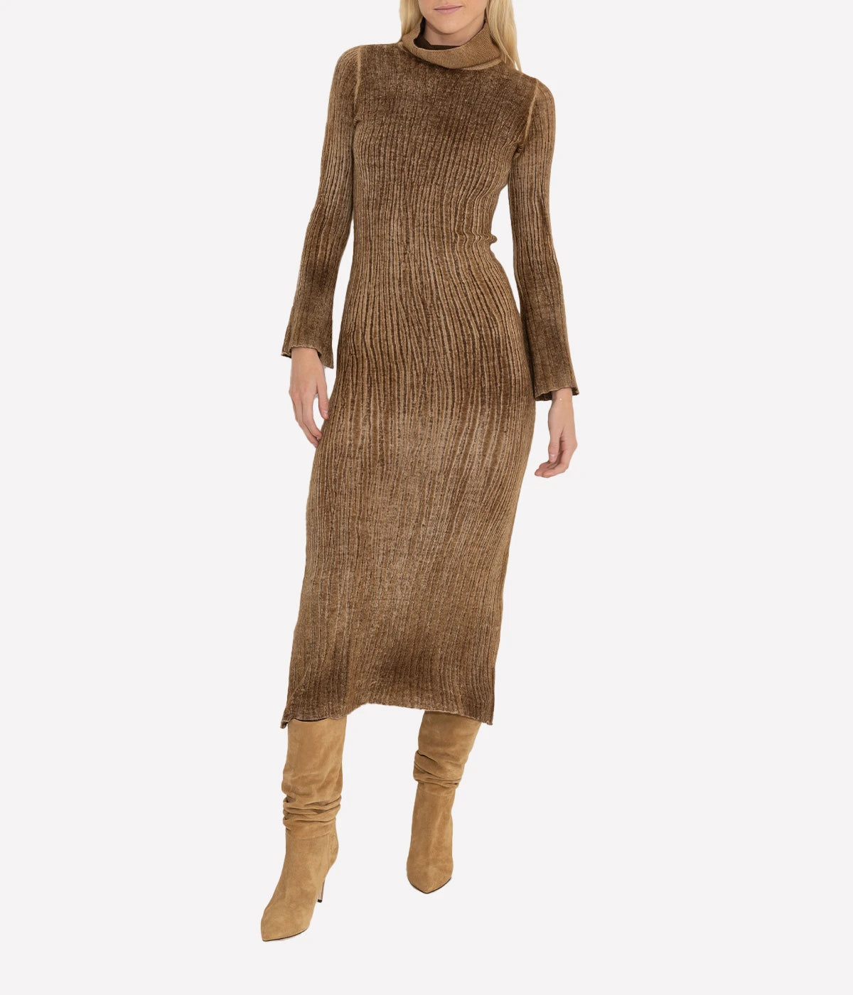 High Neck Cashmere Dress in Cioccolato