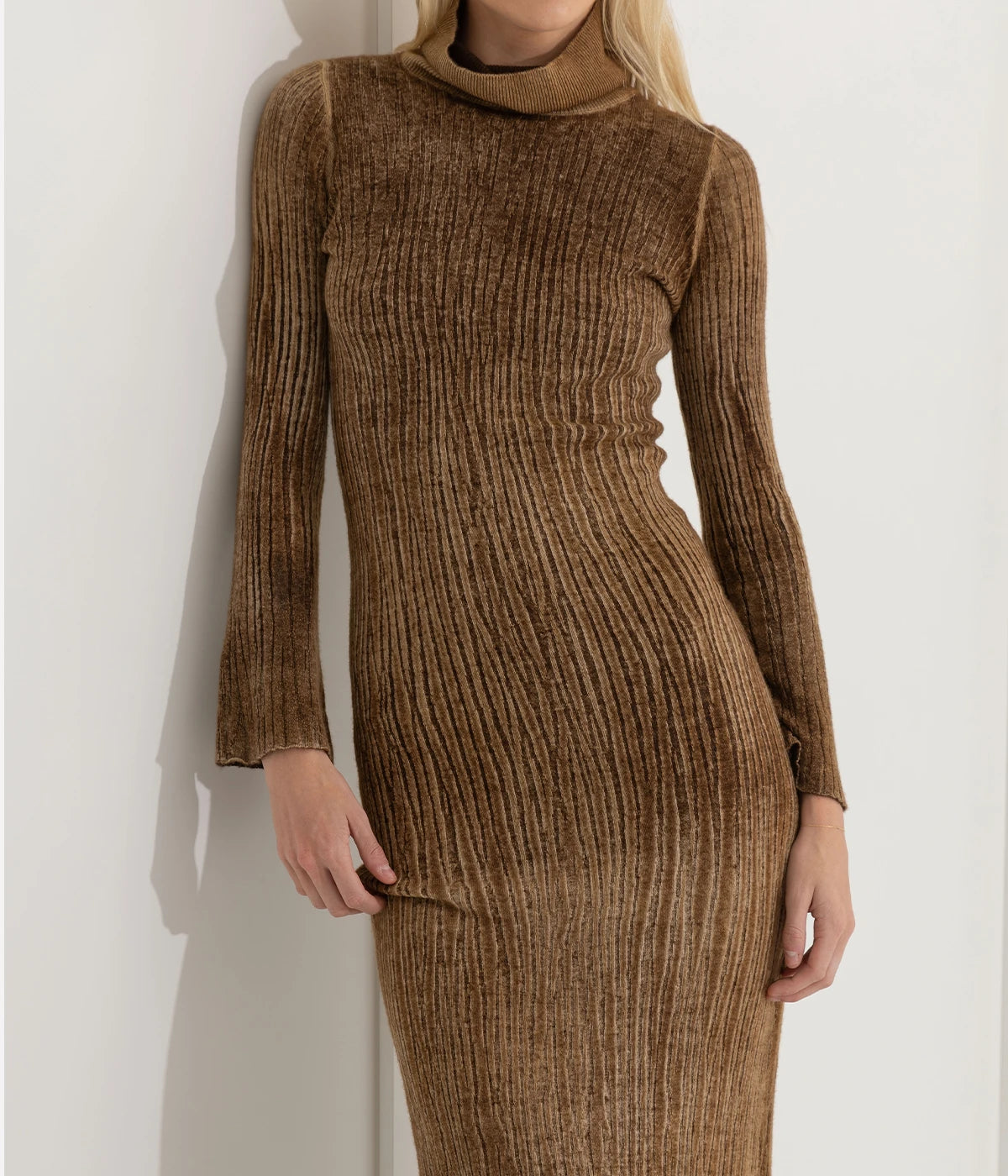 High Neck Cashmere Dress in Cioccolato