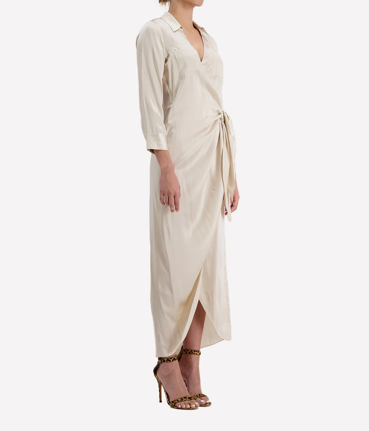 Kadi Long Wrap Dress in Champagne