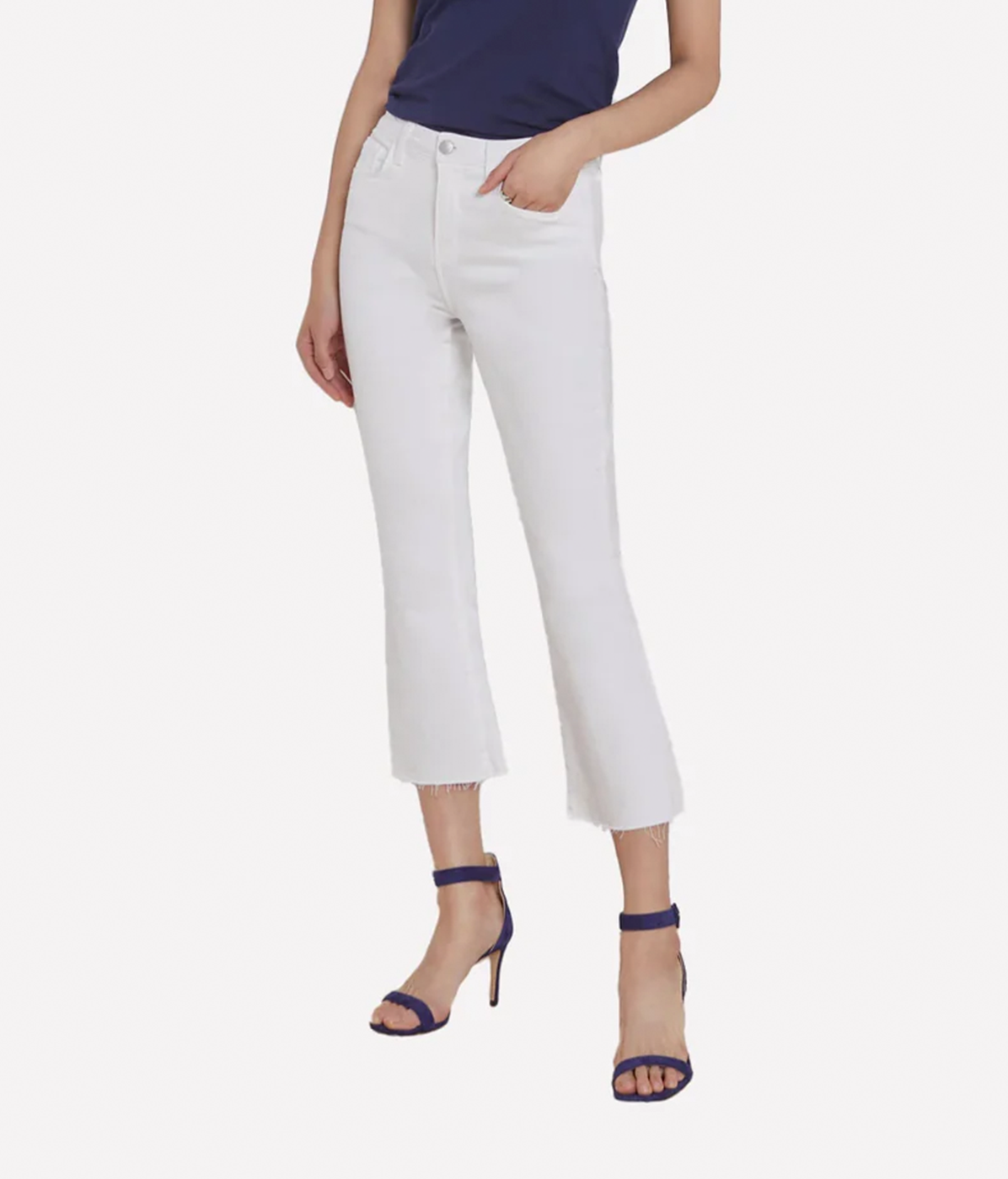 Kendra High Rise Crop Flare in Blanc