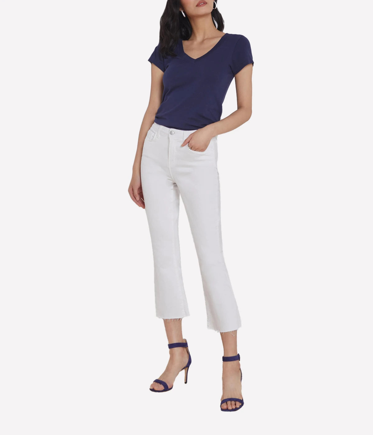 Kendra High Rise Crop Flare in Blanc