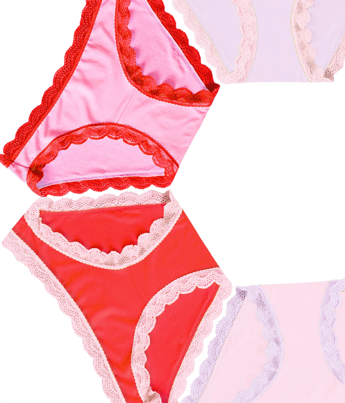 Knicker Four Pack in Pink & Red Sollid