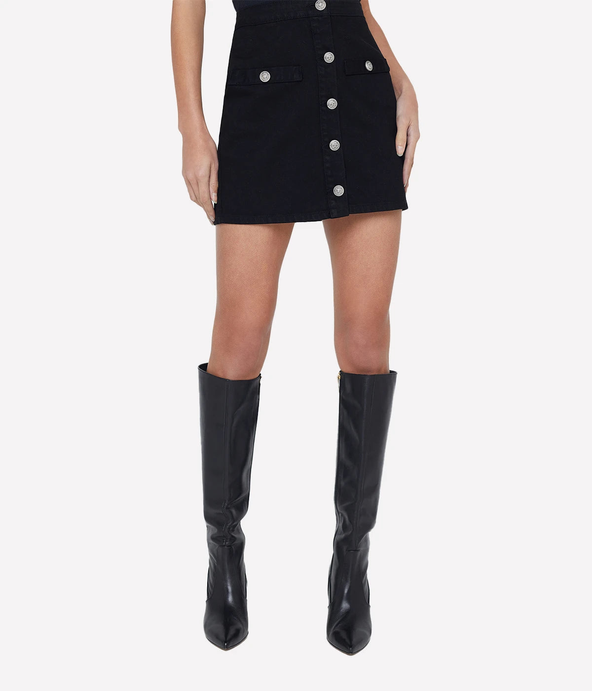 Kris Button Front Mini Skirt in Noir