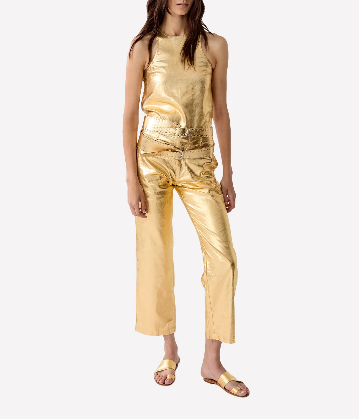 Astro Metallic Linen Pant in Gold