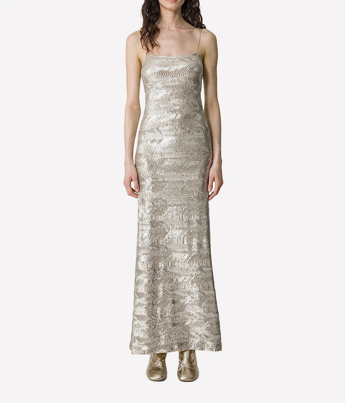 La Danza Del Mare Sequins Slip Dress in Silver