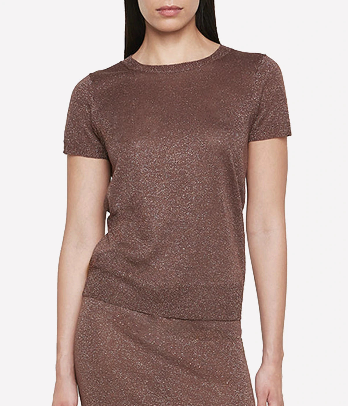 Lame Short Sleeve Sweater in Brown