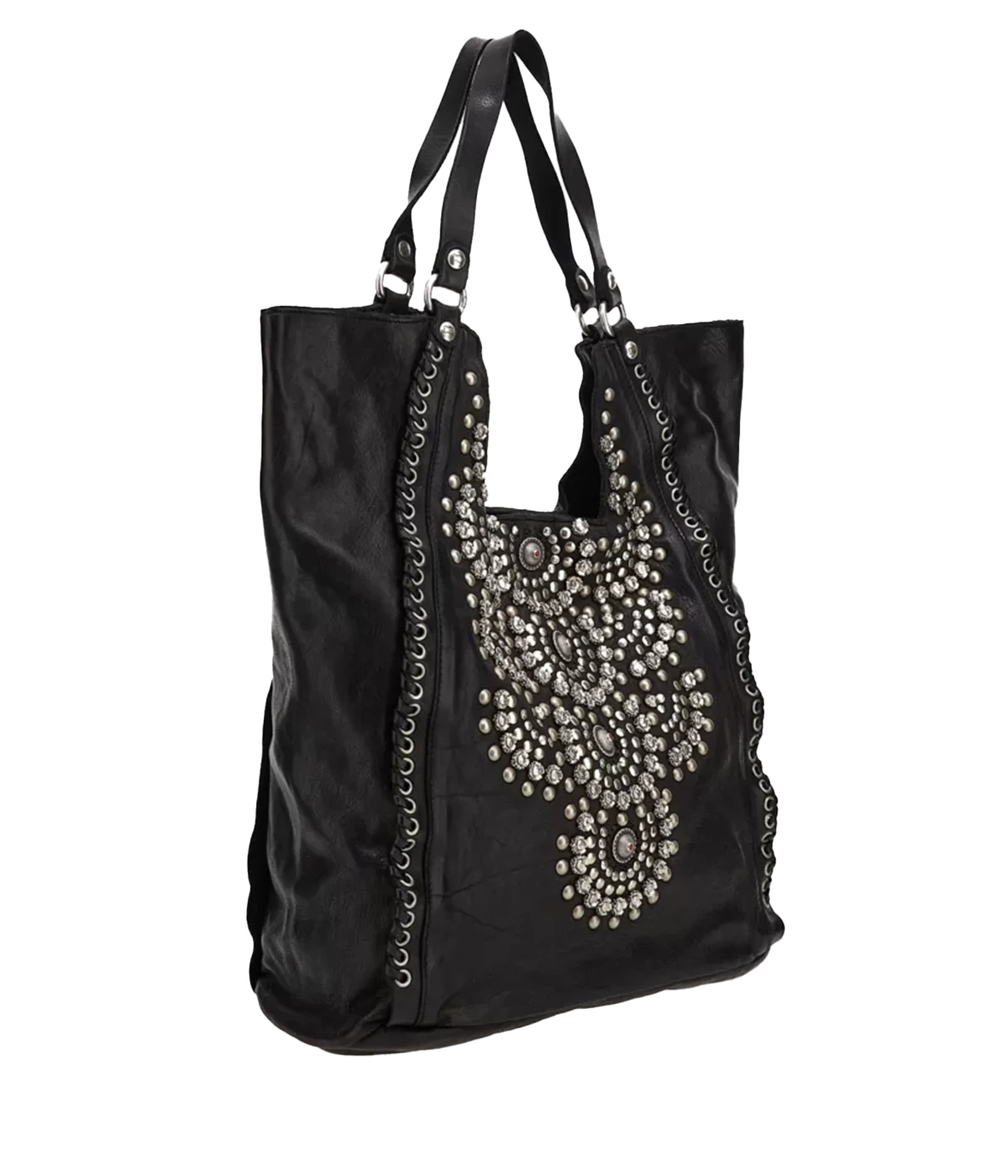 Leather Shopping Bag in Black