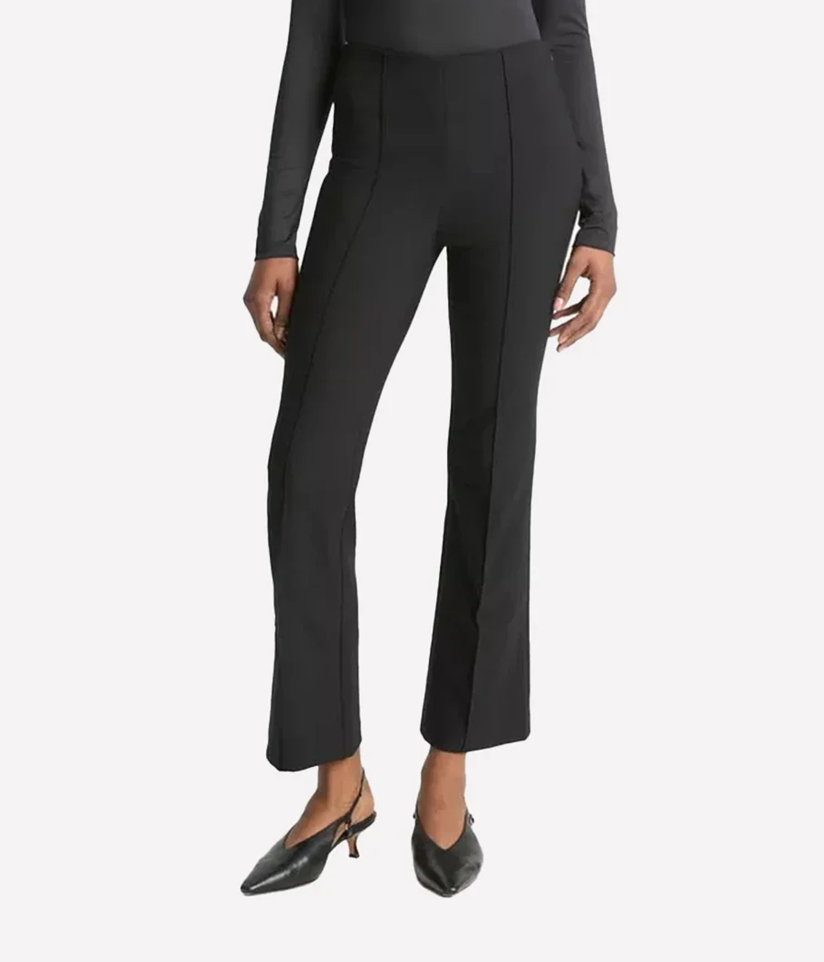 Mid Rise Pin Tuck Crop Flare Pant in Black