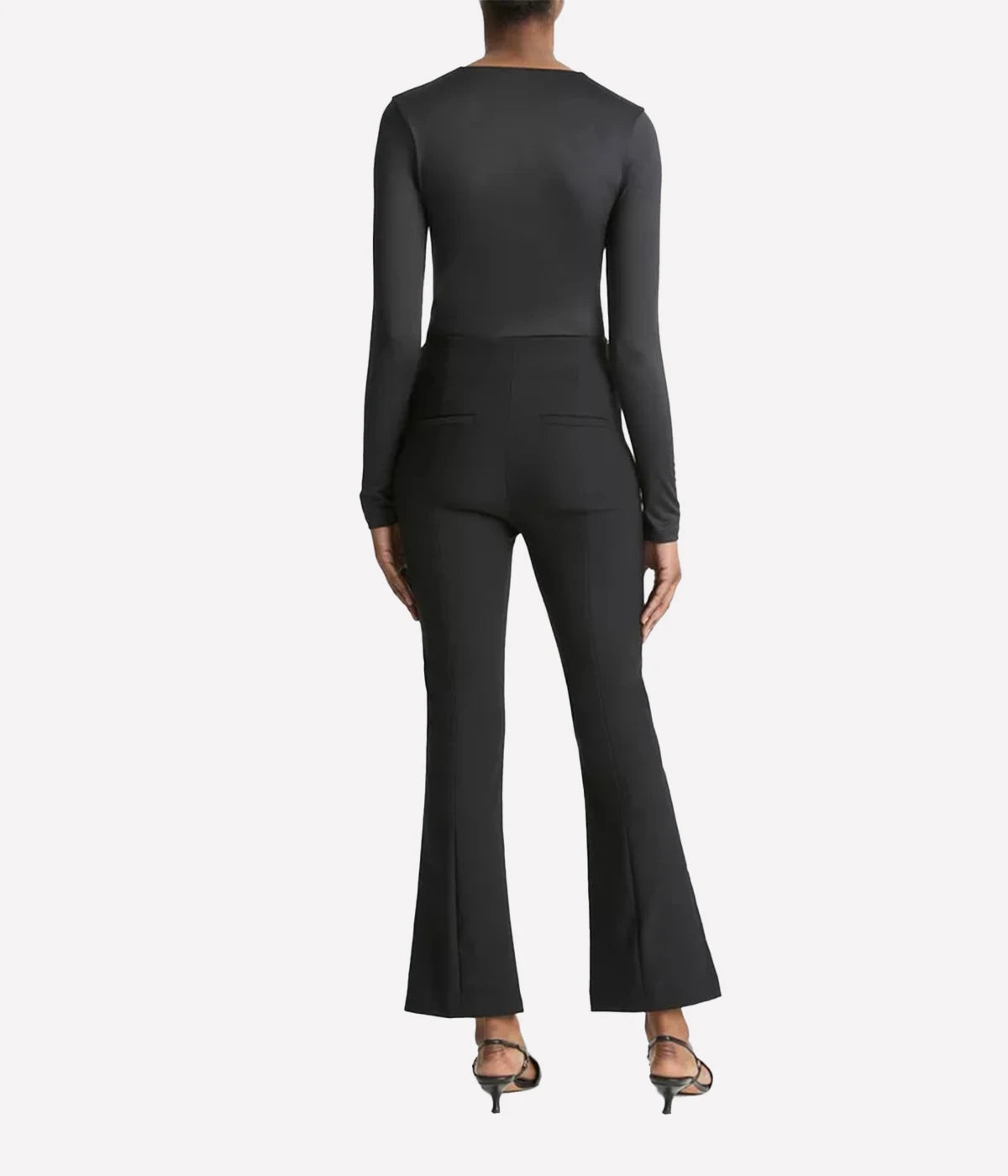 Mid Rise Pin Tuck Crop Flare Pant in Black