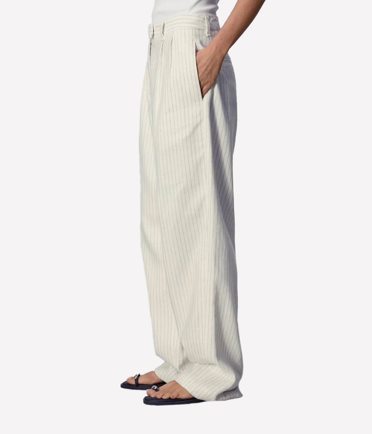 Newman Linen Pant in White Stripe