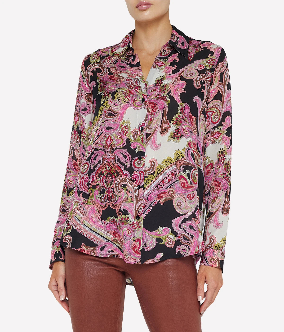 Nina Long Sleeve Blouse in Black Bright Multi Paisley