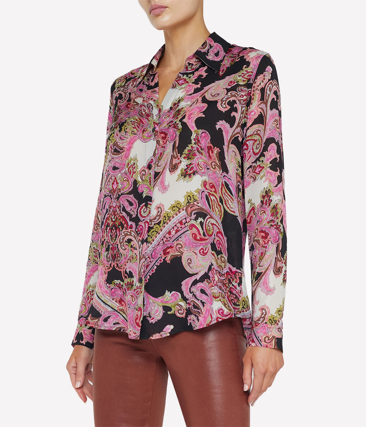 Nina Long Sleeve Blouse in Black Bright Multi Paisley