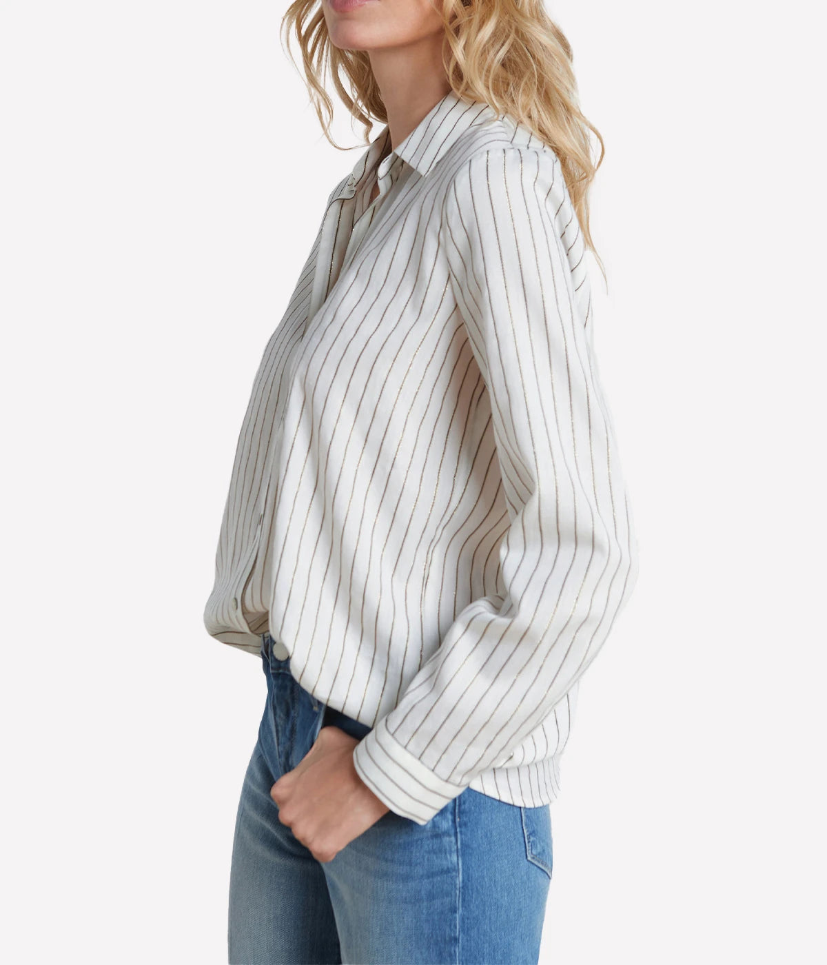 Nina Long Sleeve Blouse in Ivory Black Gold Stripe