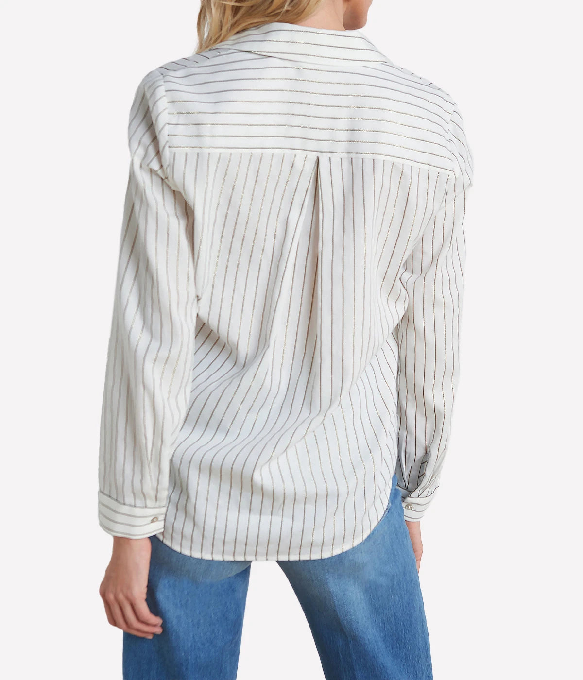 Nina Long Sleeve Blouse in Ivory Black Gold Stripe