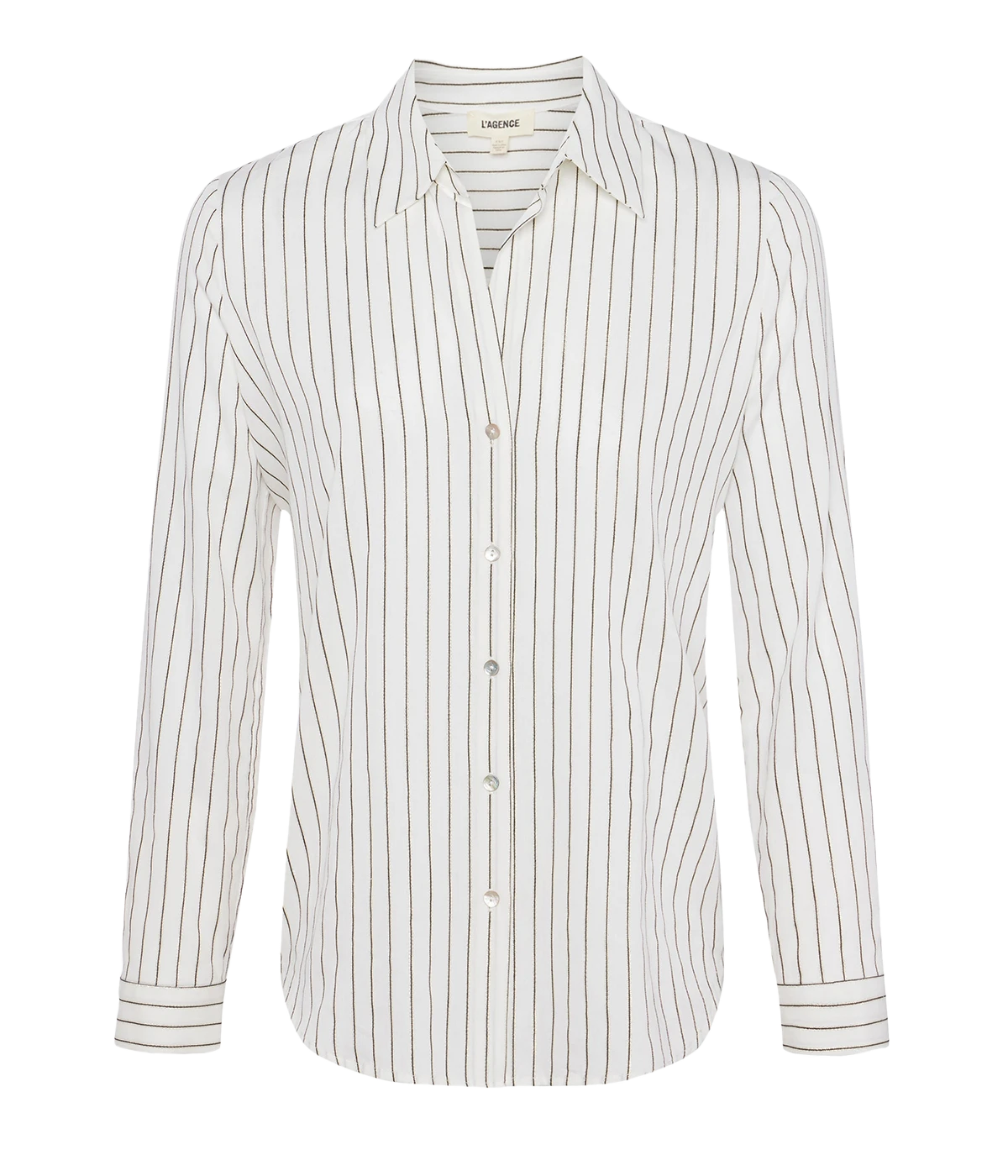 Nina Long Sleeve Blouse in Ivory Black Gold Stripe