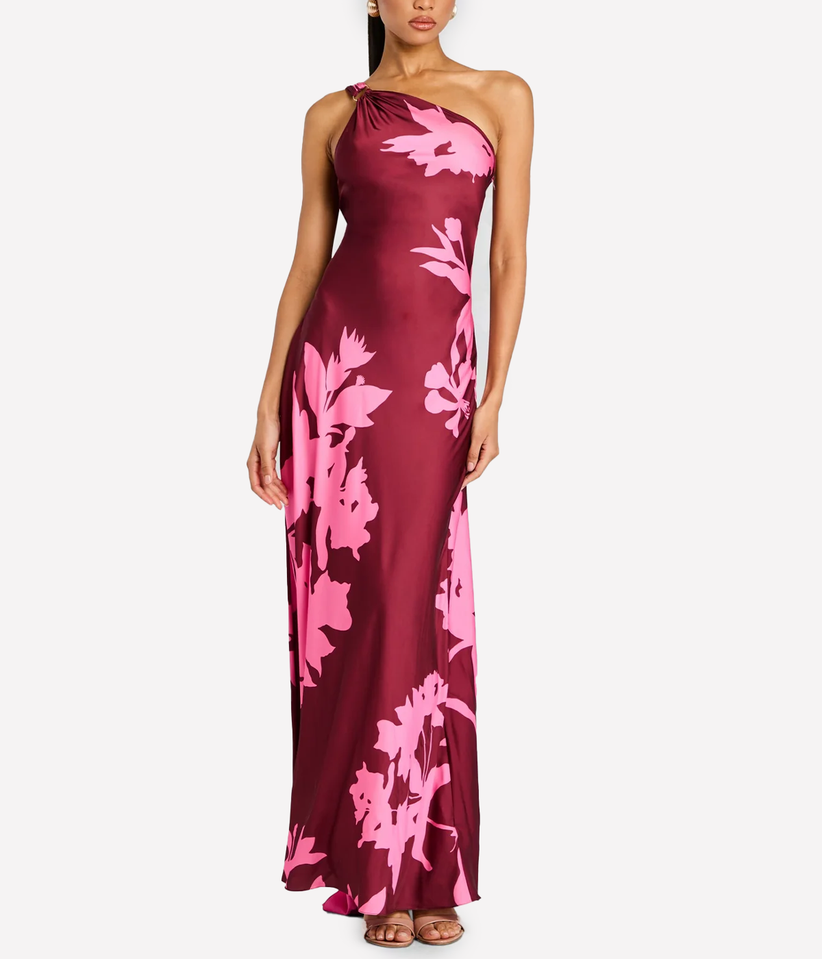 One Shoulder Long Dress in Black Magenta