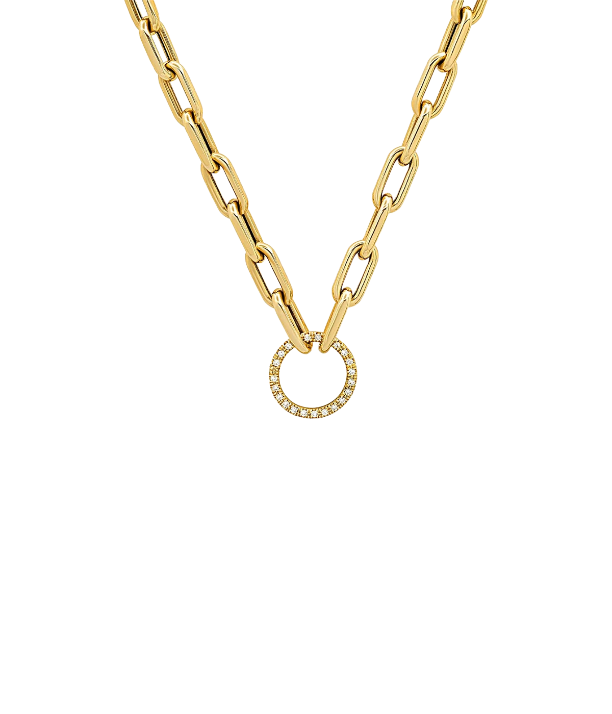 Open Link Diamond Charm Necklace in 14k Yellow Gold