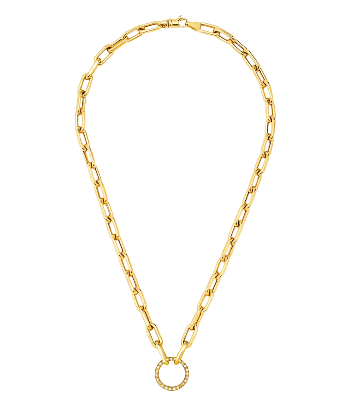 Open Link Diamond Charm Necklace in 14k Yellow Gold