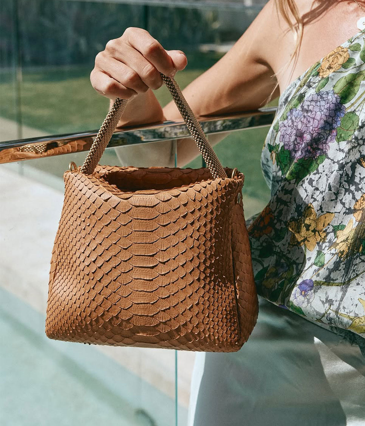 Pauline Handbag in Camel & Gold