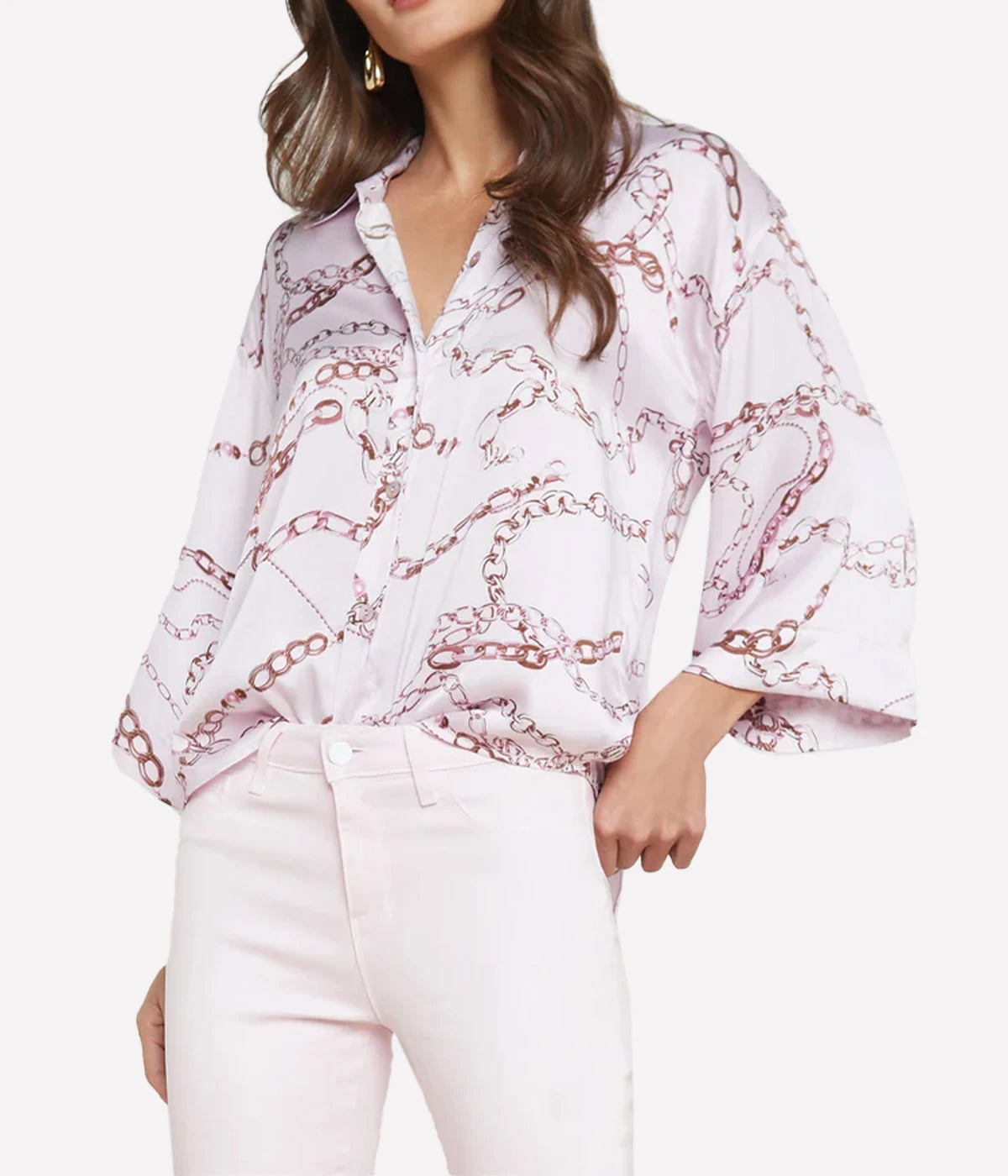 Patrice Short Sleeve Blouse in Lilac Snow Multi Sketch Chain