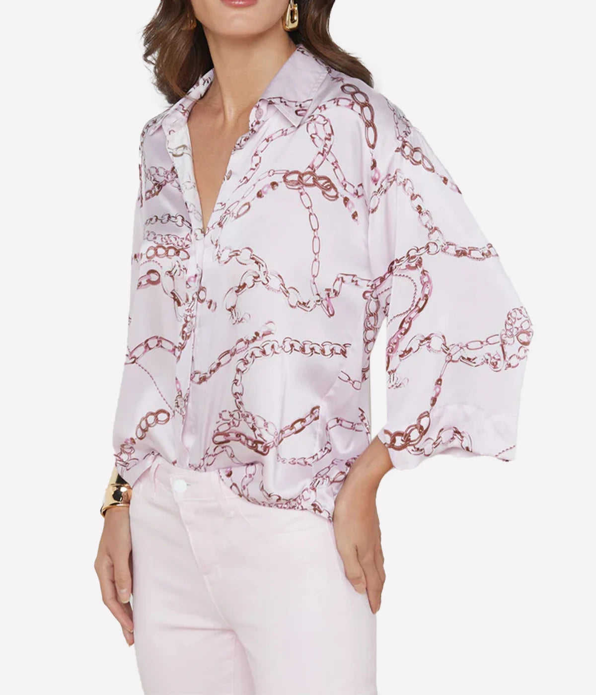 Patrice Short Sleeve Blouse in Lilac Snow Multi Sketch Chain