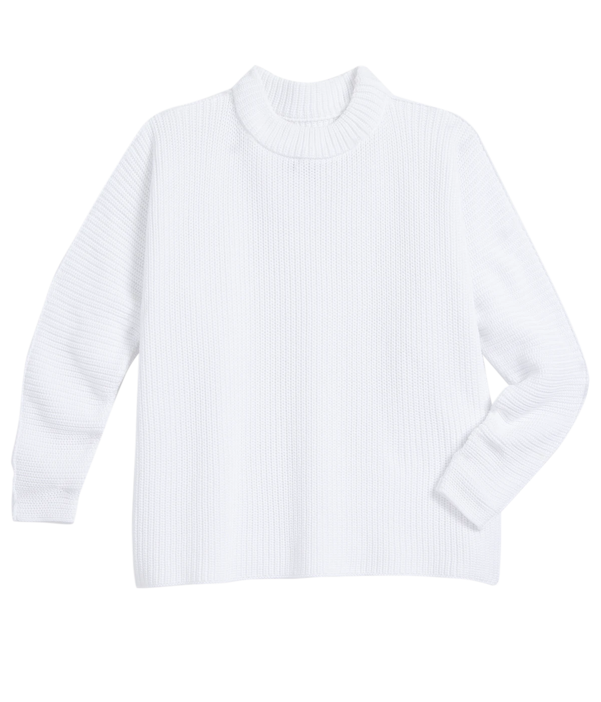 ALT Text: Pebble Beach Sweater in pure Italian Cotton featuring a relaxed fit, continuous seam sleeve, and exaggerated crew neck, made in Los Angeles.