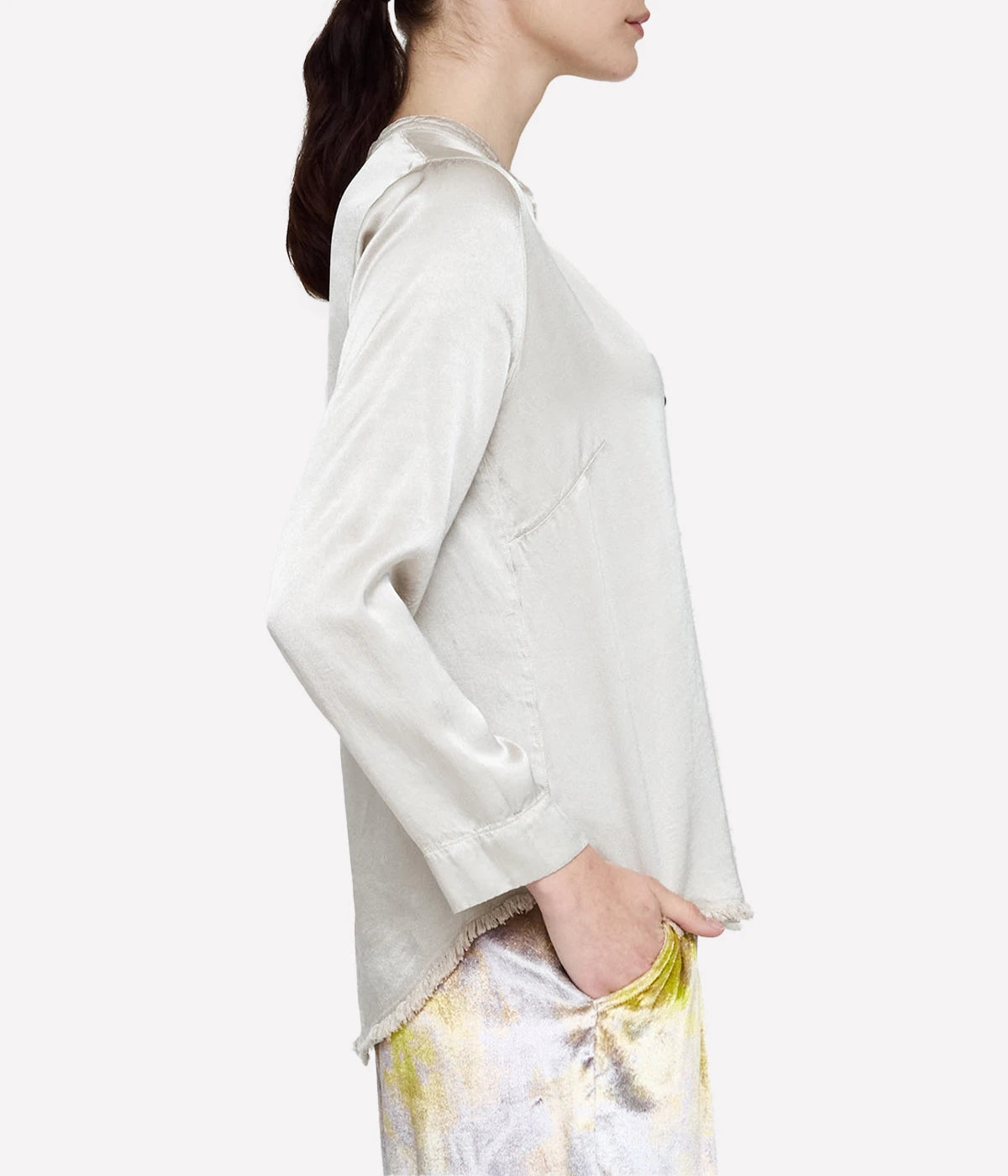 Perfect Henley Blouse in Silver Mist