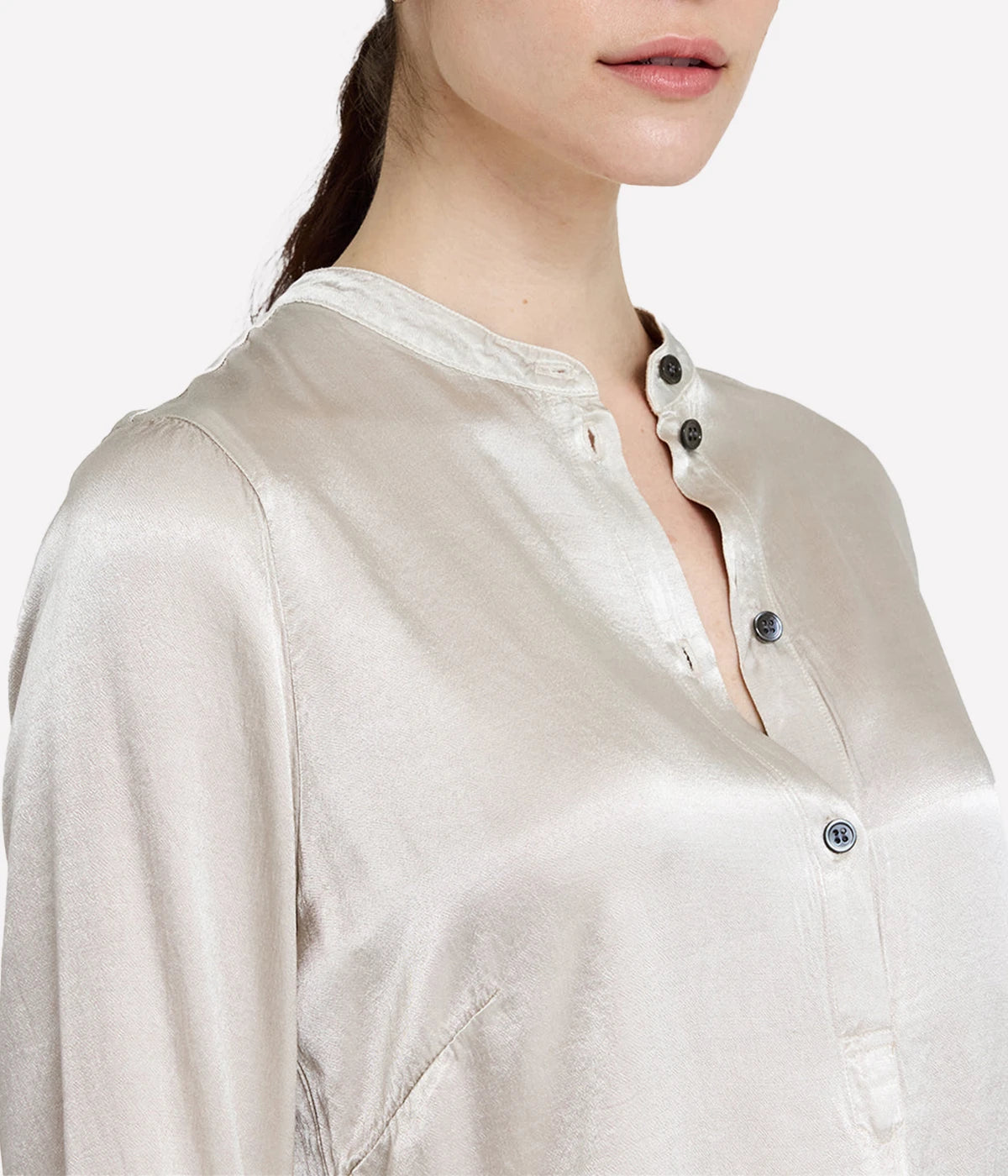 Perfect Henley Blouse in Silver Mist