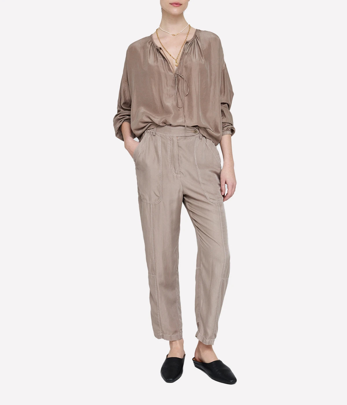 Poet Blouse in Dark Taupe