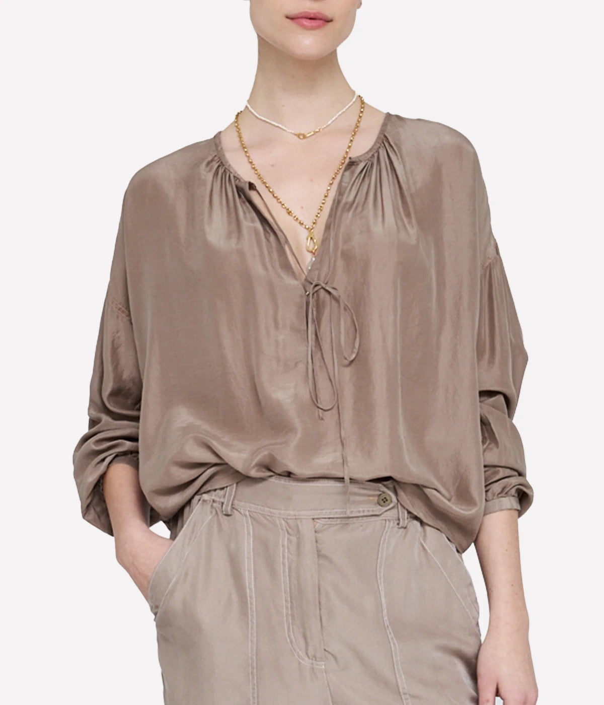 Poet Blouse in Dark Taupe