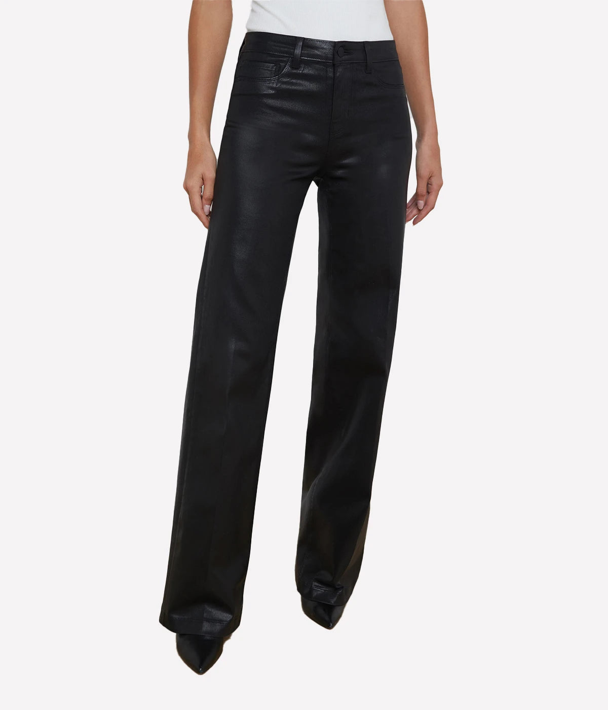 Clayton High Rise Wide Leg in Noir Coated