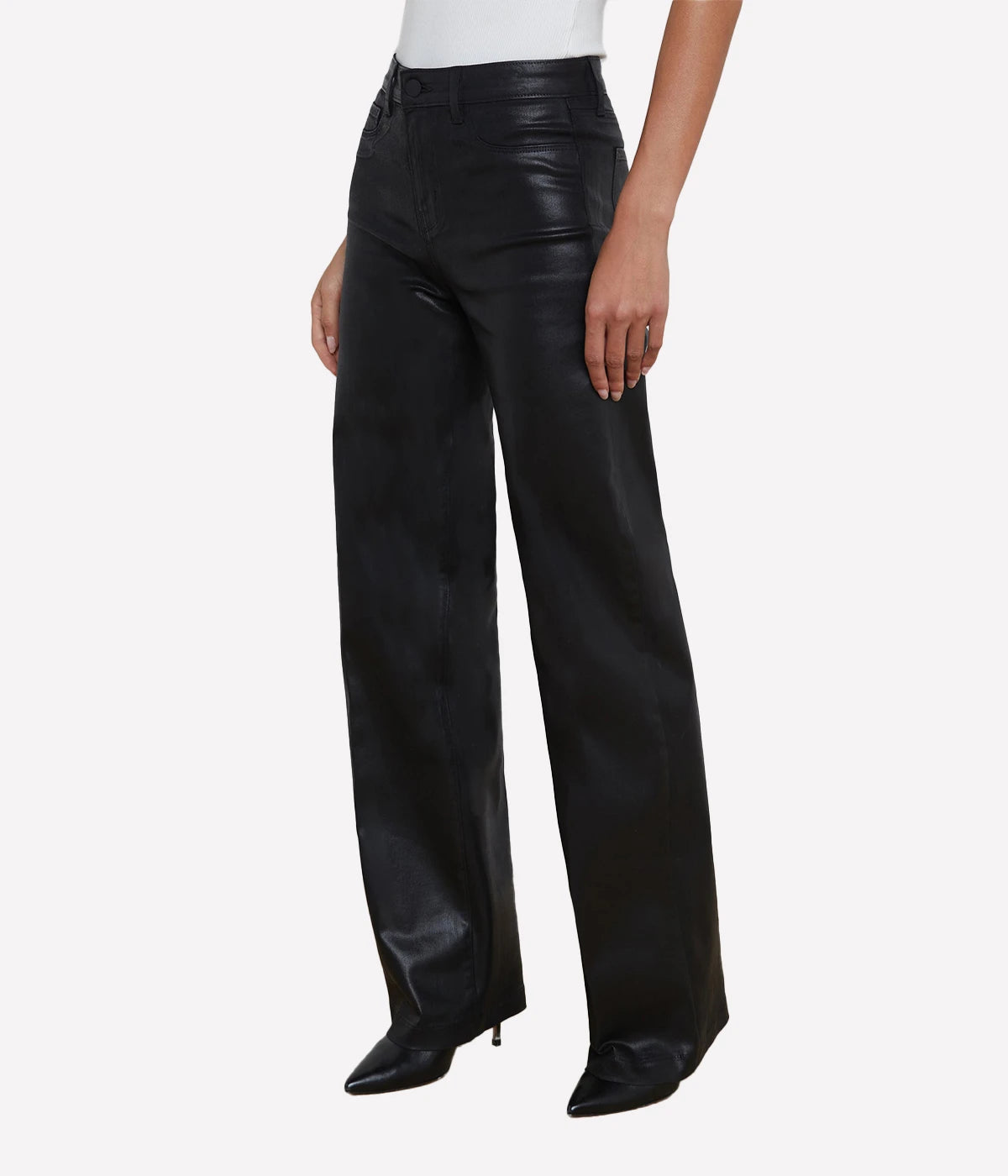 Clayton High Rise Wide Leg in Noir Coated