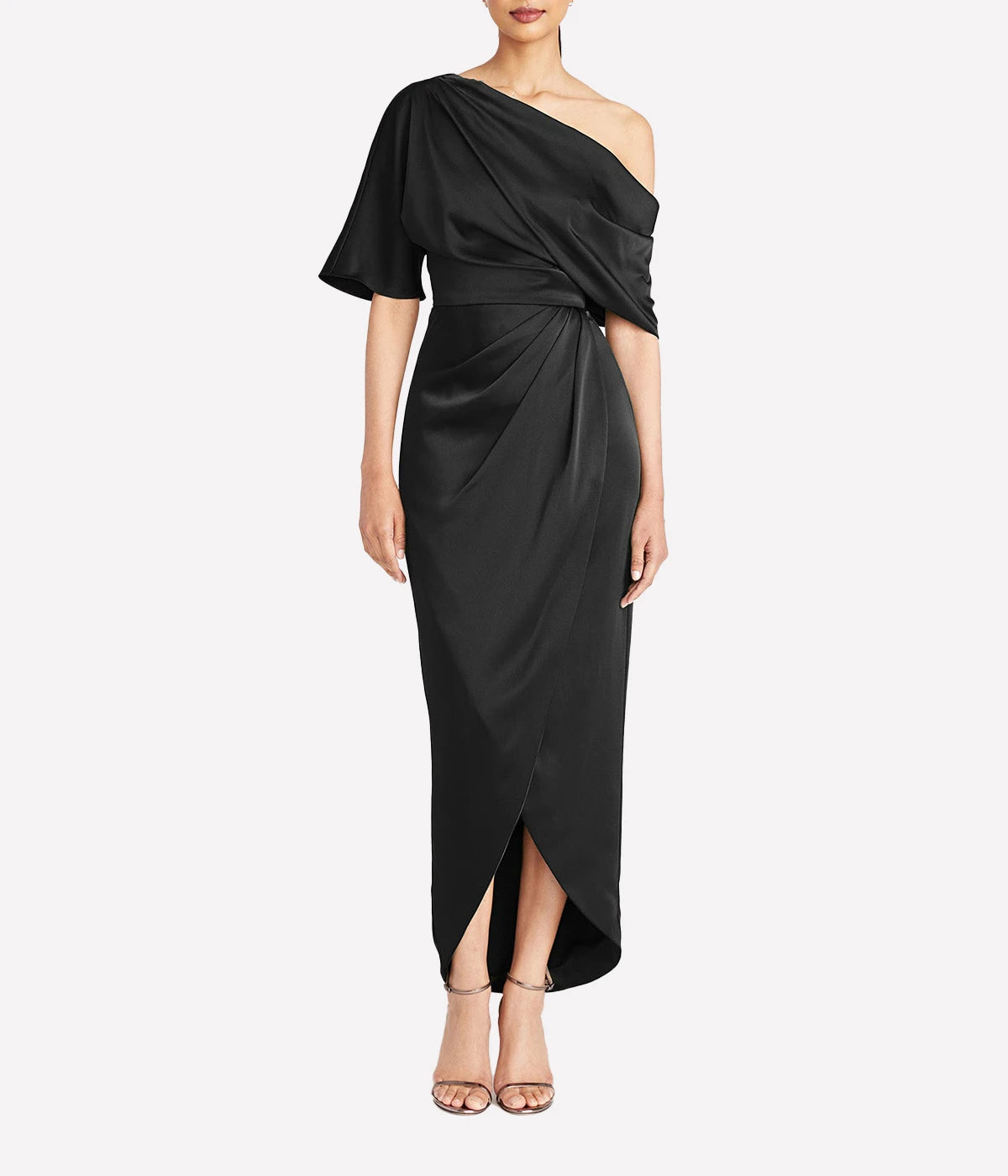 Rayna One Shoulder Draped Gown in Black