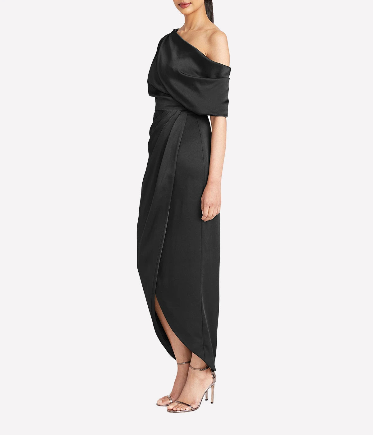 Rayna One Shoulder Draped Gown in Black