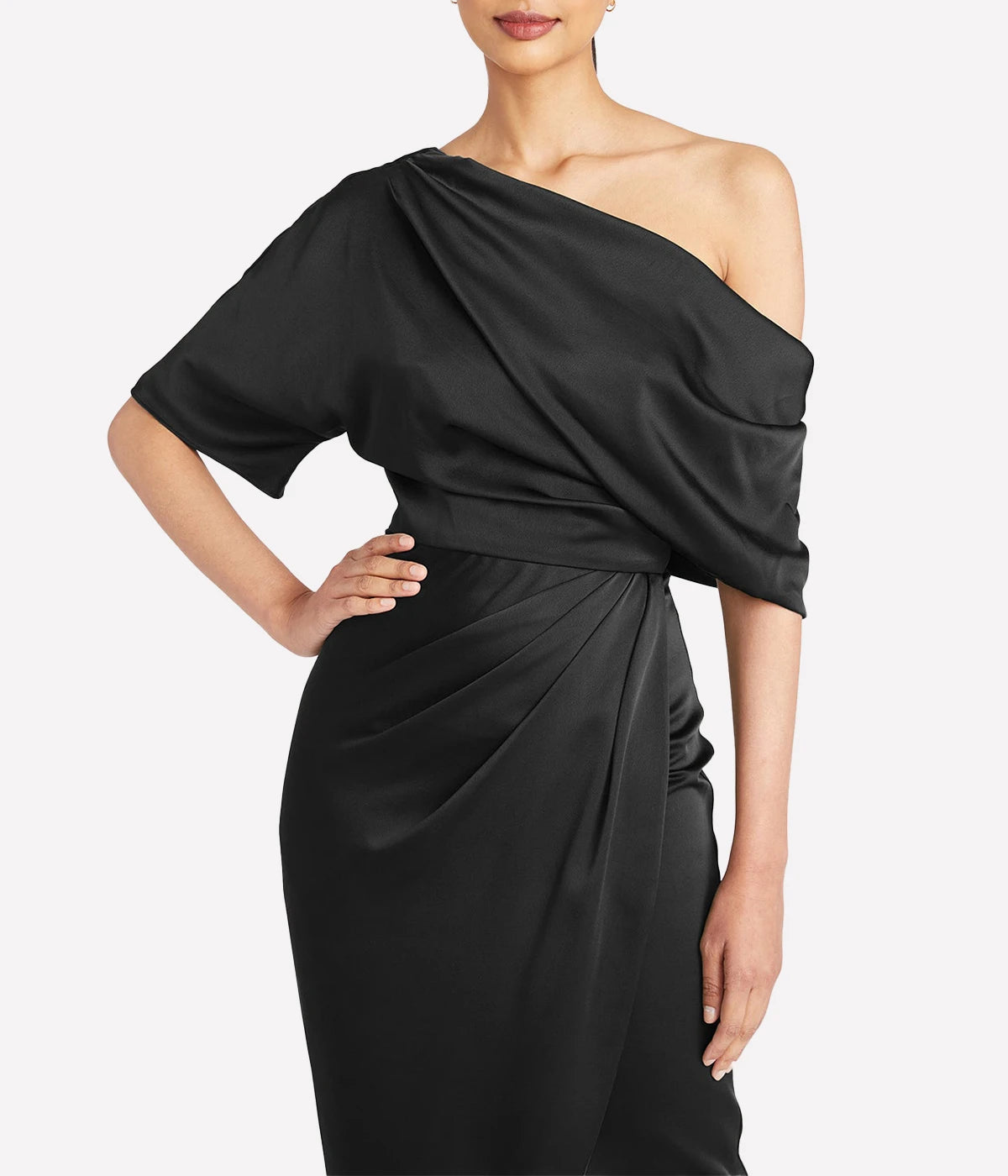 Rayna One Shoulder Draped Gown in Black