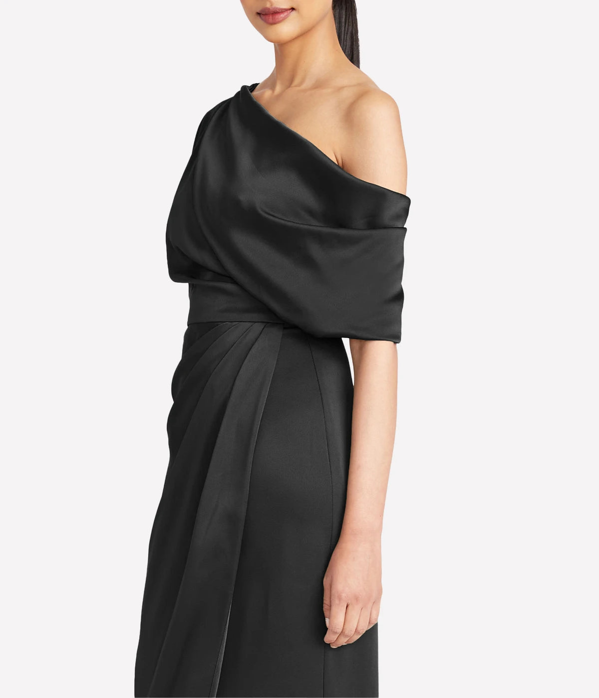 Rayna One Shoulder Draped Gown in Black