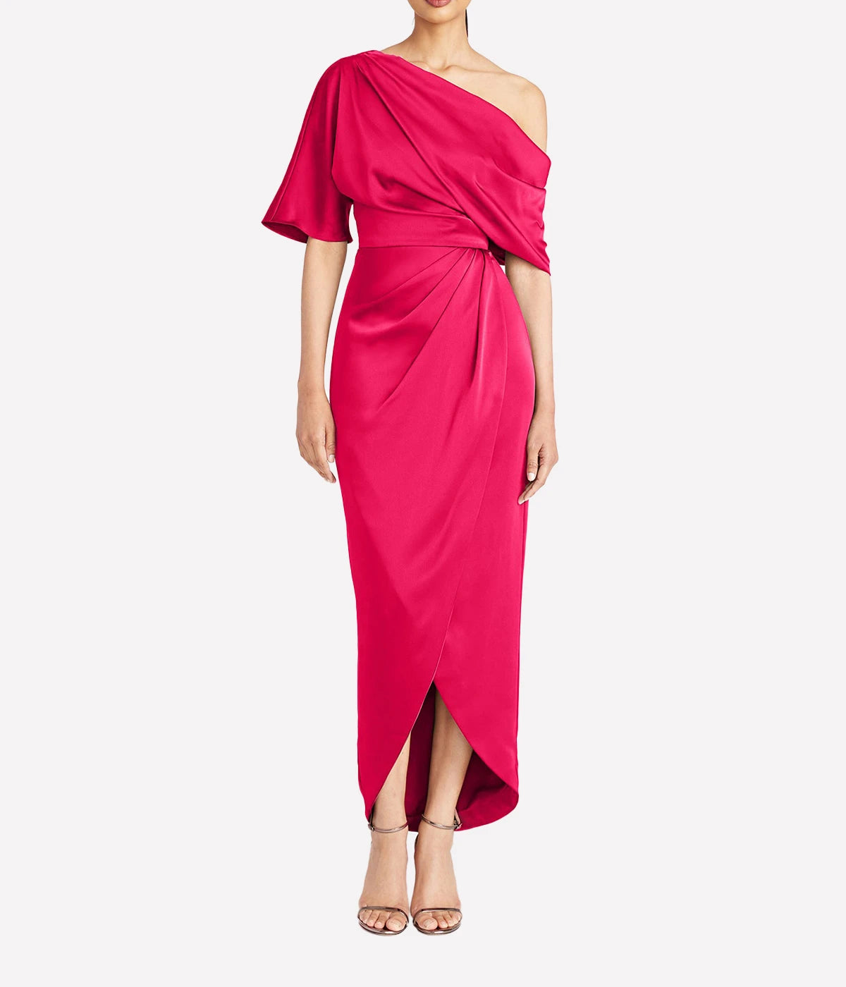 Rayna One Shoulder Draped Gown in Passionfruit