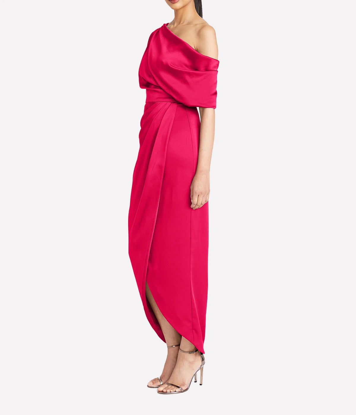 Rayna One Shoulder Draped Gown in Passionfruit